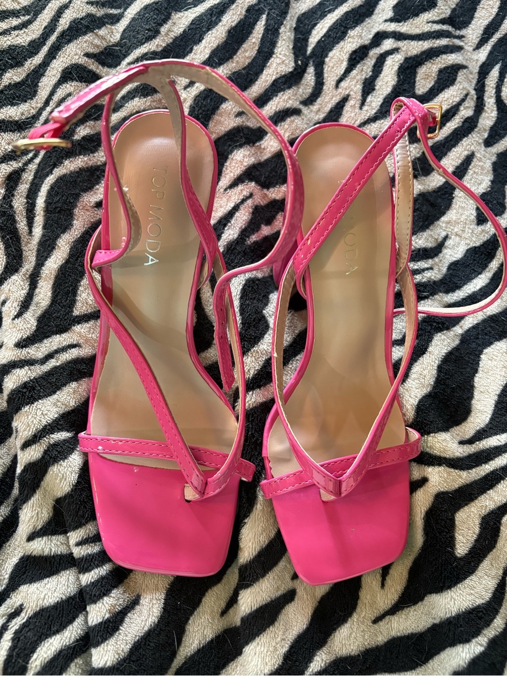 TOP Moda Hot Pink Strappy Square-Toe Slingback Heels